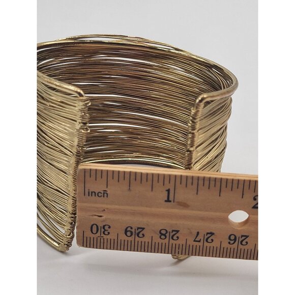 Gold Tone Multi Wire Wide Wrap Cuff Bracelet Boho Bold - Picture 7 of 10